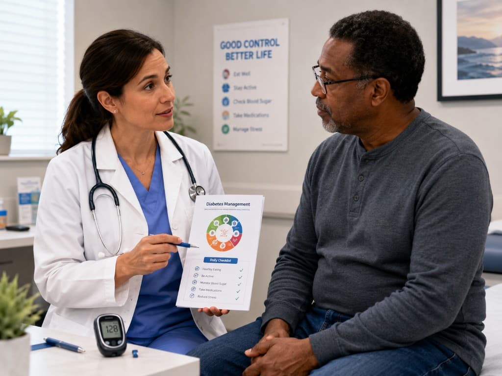 Physician meeting with an older male patient to coordinate ongoing care