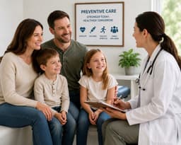 Family with physician discussing preventive care in the office