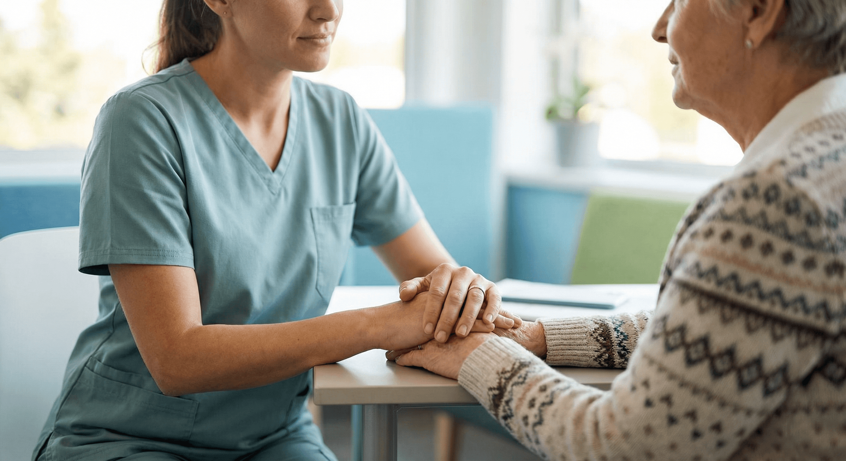 Provider offering reassurance during a women’s health visit.